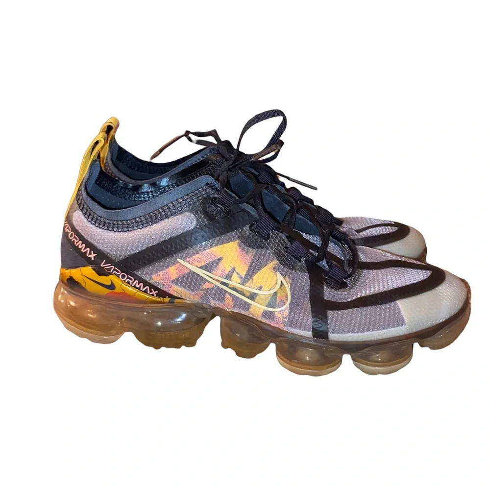 Nike Women's Air VaporMax Sneakers in Black, Orange and Gold